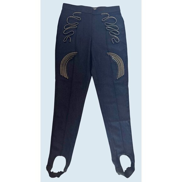 Stella McCartney Navy Zipper Ruffle Detail Stirrup Pants Size Small - Picture 2 of 8